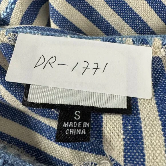 Tuckernuck Sullivan Embroidered Canvas Caftan Small Blue‎ Striped Beach DR-1771 - Picture 2 of 11